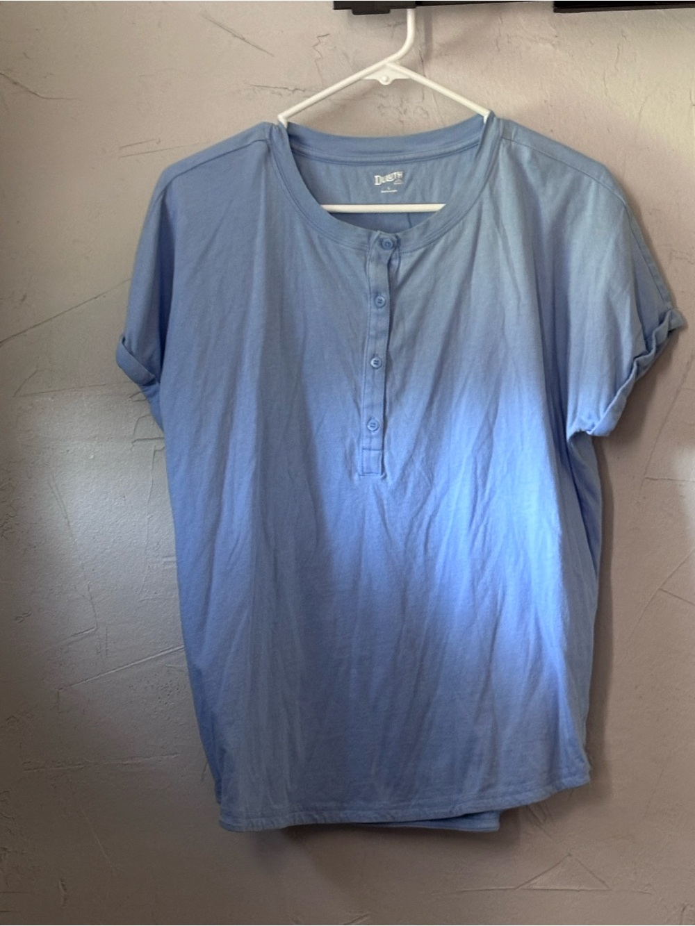Duluth Trading Co Light Blue Henley Short Sleeve Top